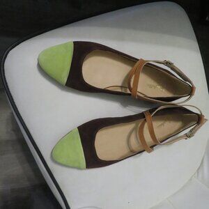 Women`s Seychelles cap toe Brown & green ankle strap Made in Italy slightly used